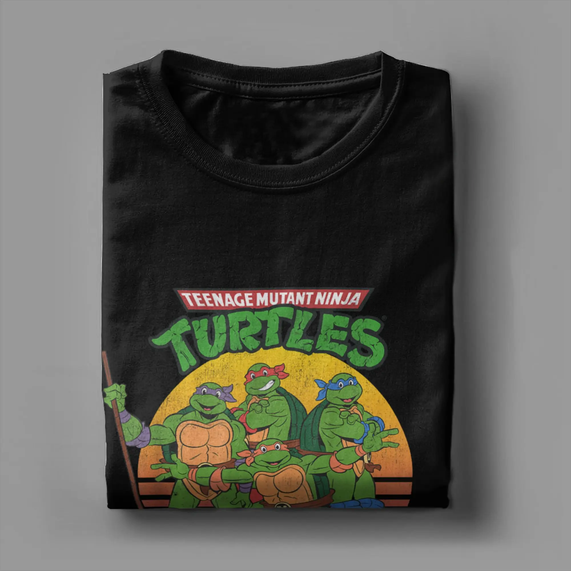 Ninja Turtles Retro Sun Group T-Shirt Men Vintage 100% Cotton Tees Crewneck Short Sleeve T Shirts Gift Clothes