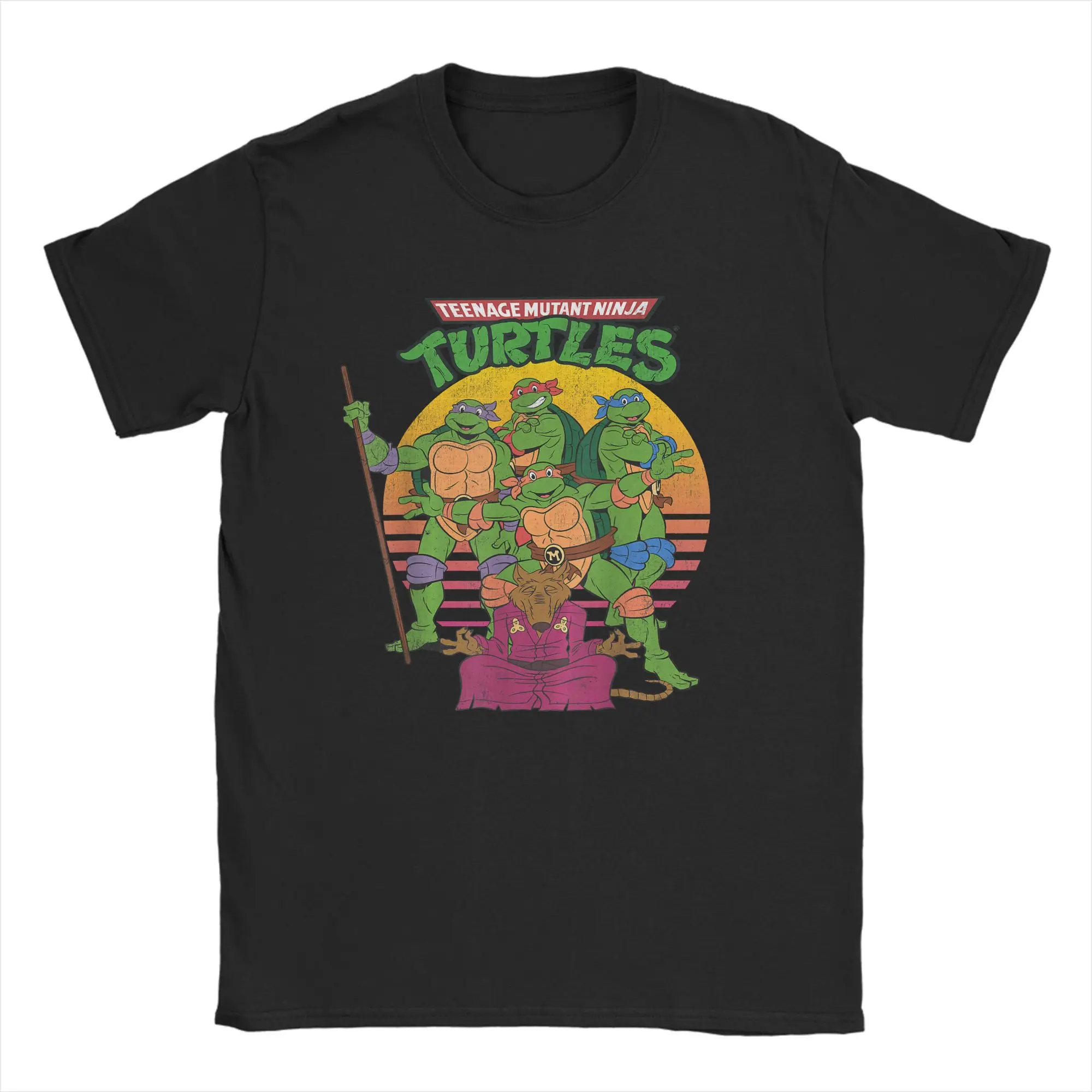 Ninja Turtles Retro Sun Group T-Shirt Men Vintage 100% Cotton Tees Crewneck Short Sleeve T Shirts Gift Clothes