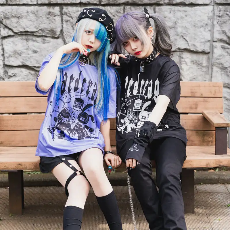 Japanese Original Kawaii Girls Harajuku Style T-shirt Kids Gothic Printed Short Sleeved Y2k Adult Subculture Role-playing Top
