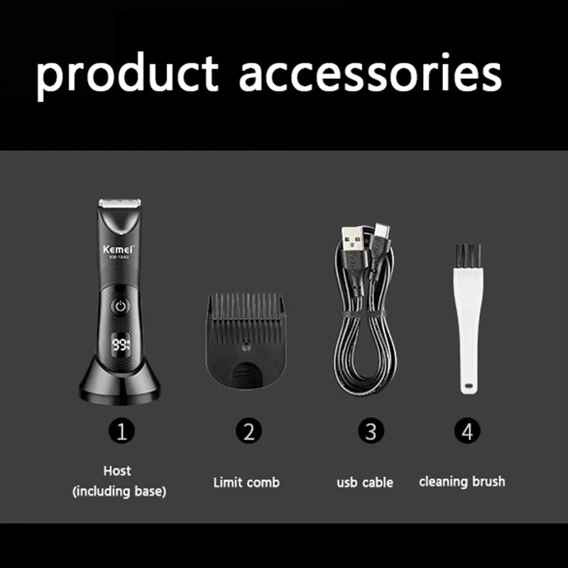 Kemei IPX7 Waterproof Hair Trimmer Private Area Hair Remover Electric Hair Shaving Machine LED Display Bikini Shaver KM-1840
