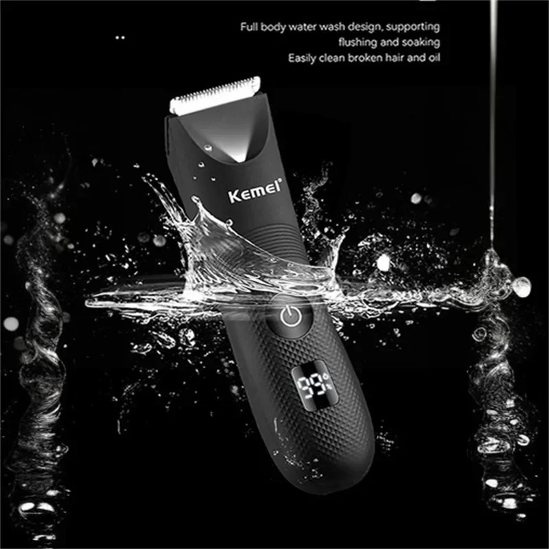 Kemei IPX7 Waterproof Hair Trimmer Private Area Hair Remover Electric Hair Shaving Machine LED Display Bikini Shaver KM-1840