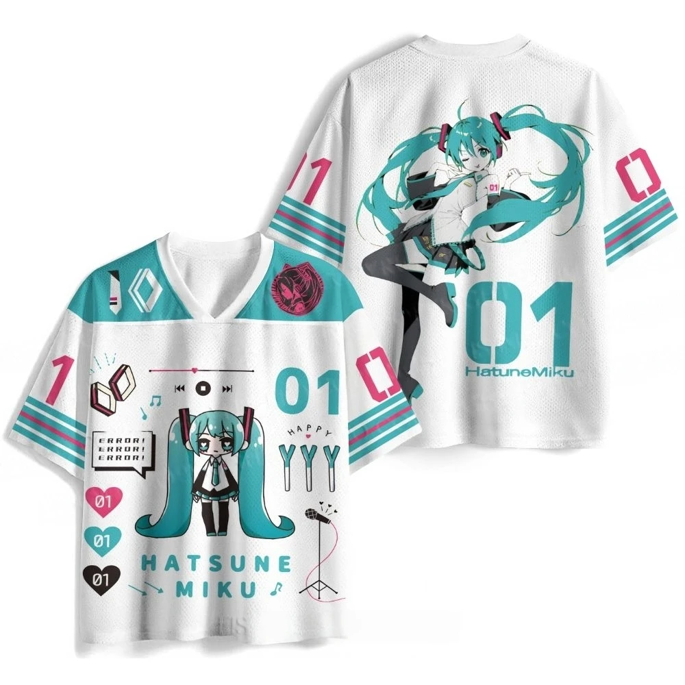 Summer New Virtual Idol Hatsune Miku Sports Jersey Short Sleeve Kids/Adult Kawaii Role Play Breathable Quick Drying T-shirt Top