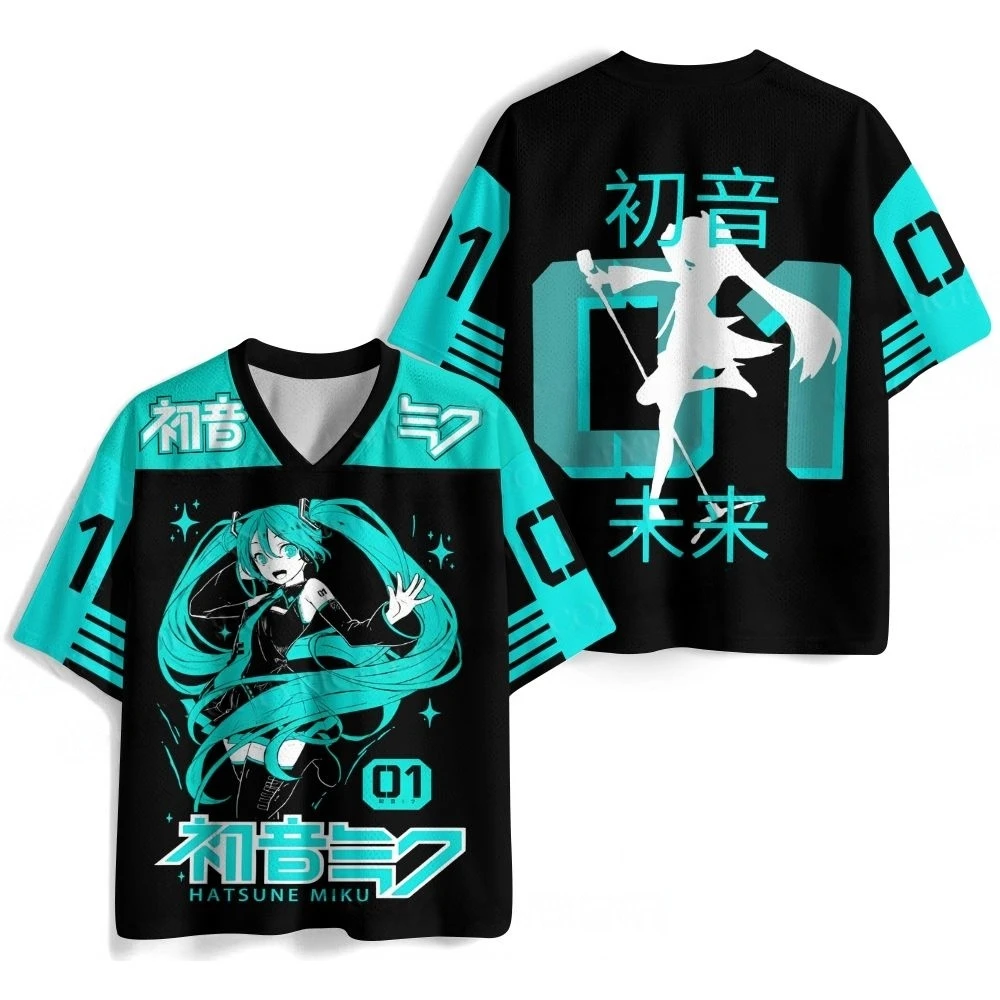 Summer New Virtual Idol Hatsune Miku Sports Jersey Short Sleeve Kids/Adult Kawaii Role Play Breathable Quick Drying T-shirt Top