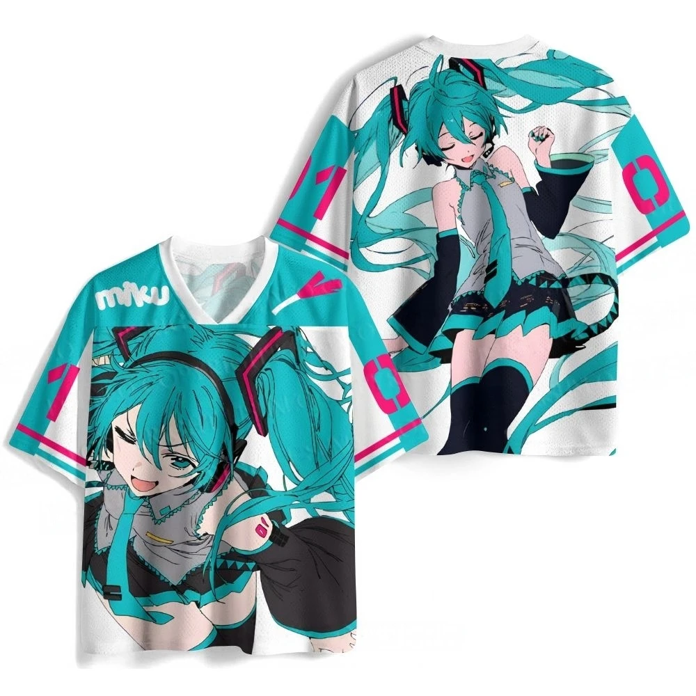 Summer New Virtual Idol Hatsune Miku Sports Jersey Short Sleeve Kids/Adult Kawaii Role Play Breathable Quick Drying T-shirt Top