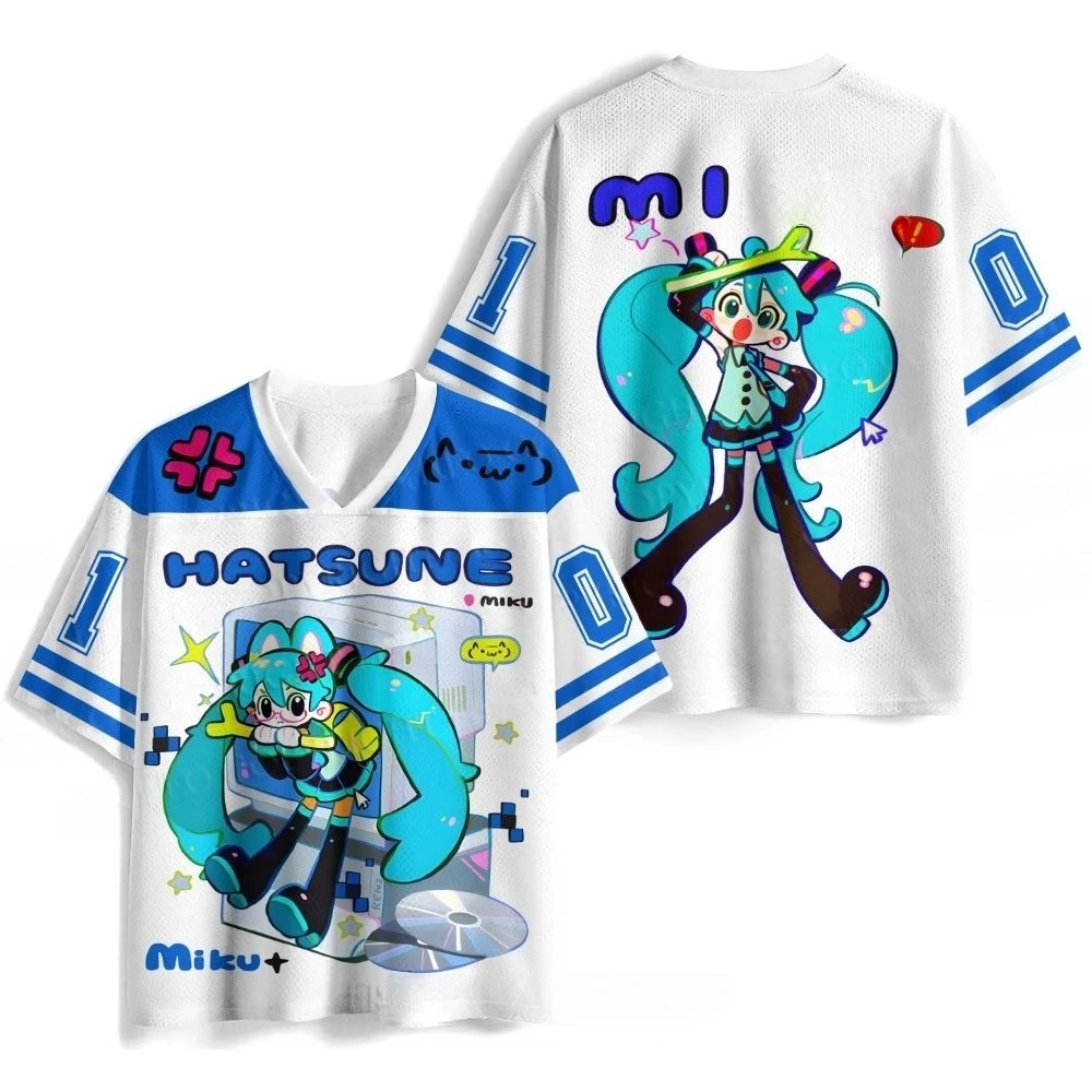 Summer New Virtual Idol Hatsune Miku Sports Jersey Short Sleeve Kids/Adult Kawaii Role Play Breathable Quick Drying T-shirt Top