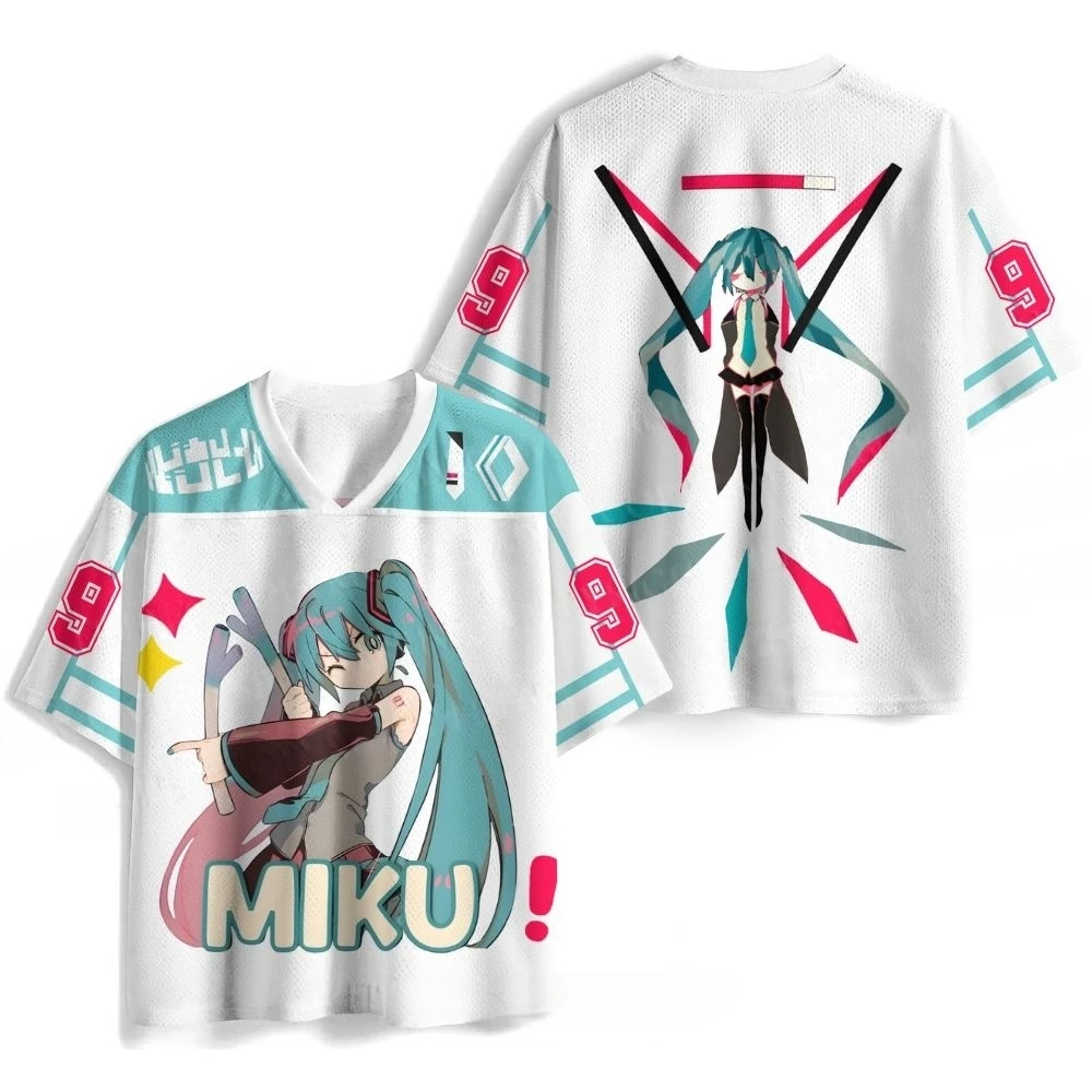 Summer New Virtual Idol Hatsune Miku Sports Jersey Short Sleeve Kids/Adult Kawaii Role Play Breathable Quick Drying T-shirt Top