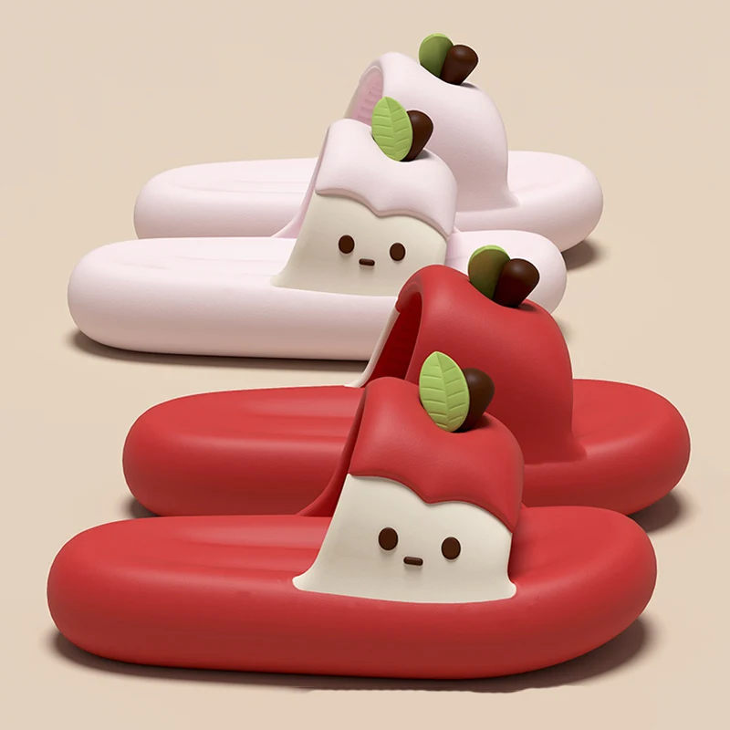 Cute Thick Bottom Apple Slippers Women Summer 2026 New Soft Sole Platform Cloud Slides Woman Comfort Anti Slip Beach Sandals