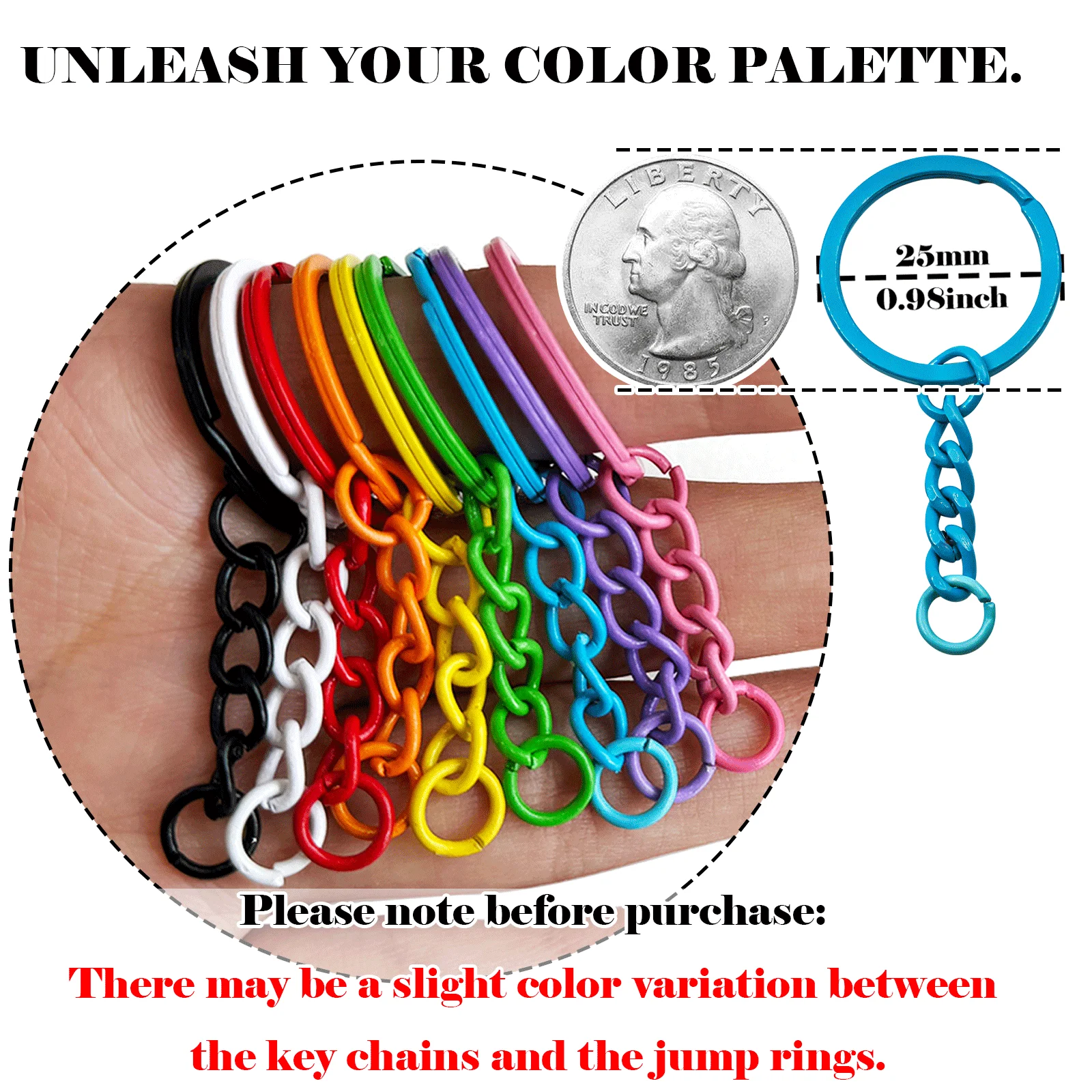 UniCrena Split Ring with Chain & Jump Rings Baked Paint Colorful Keychain Connector for DIY Crafts, Jewelry Making, Dog Tag Bulk