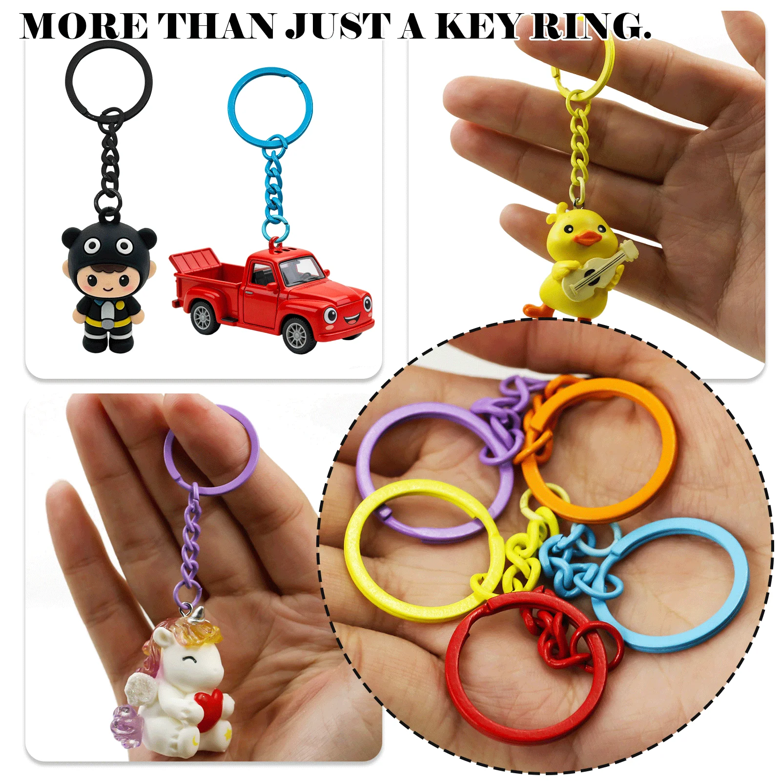UniCrena Split Ring with Chain & Jump Rings Baked Paint Colorful Keychain Connector for DIY Crafts, Jewelry Making, Dog Tag Bulk