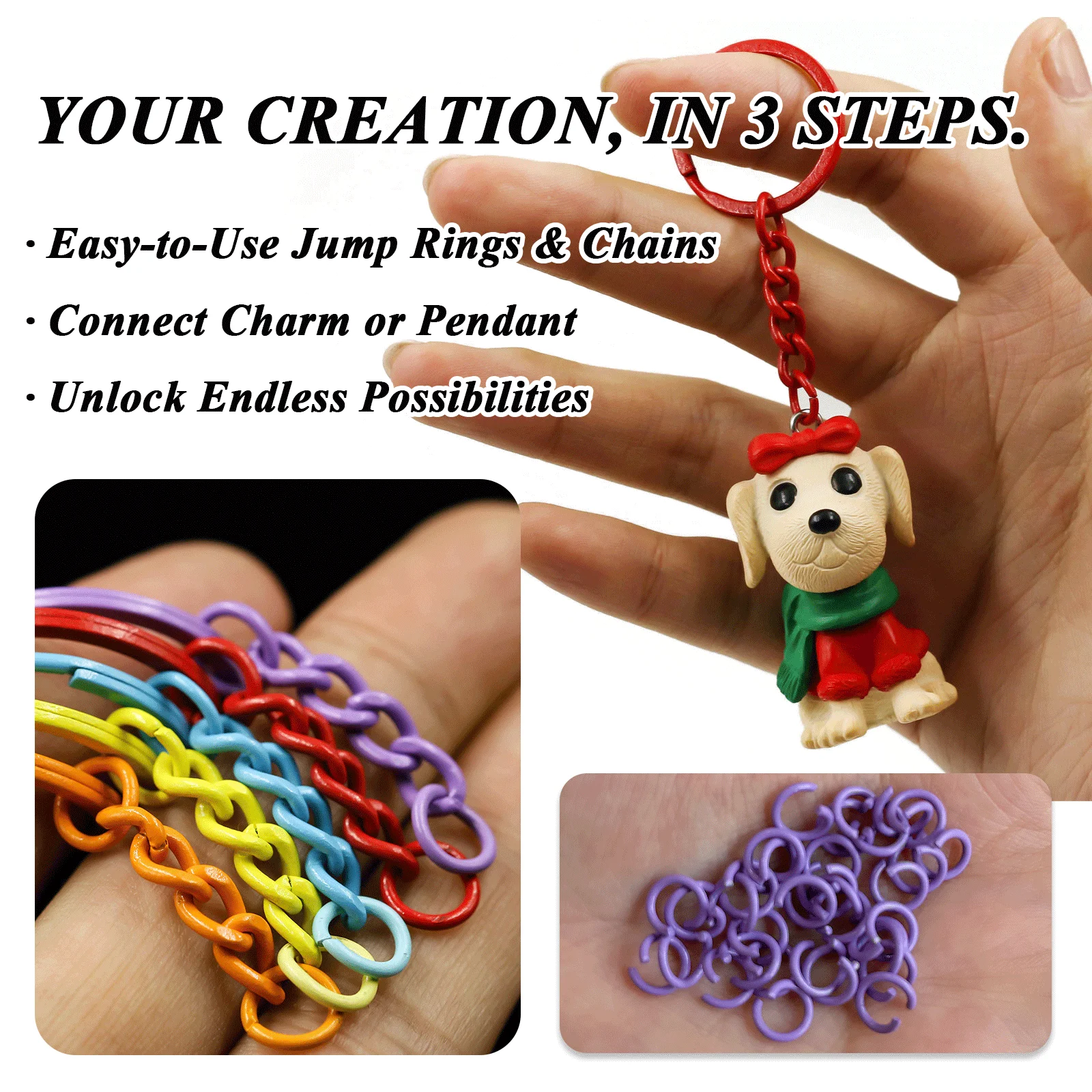 UniCrena Split Ring with Chain & Jump Rings Baked Paint Colorful Keychain Connector for DIY Crafts, Jewelry Making, Dog Tag Bulk