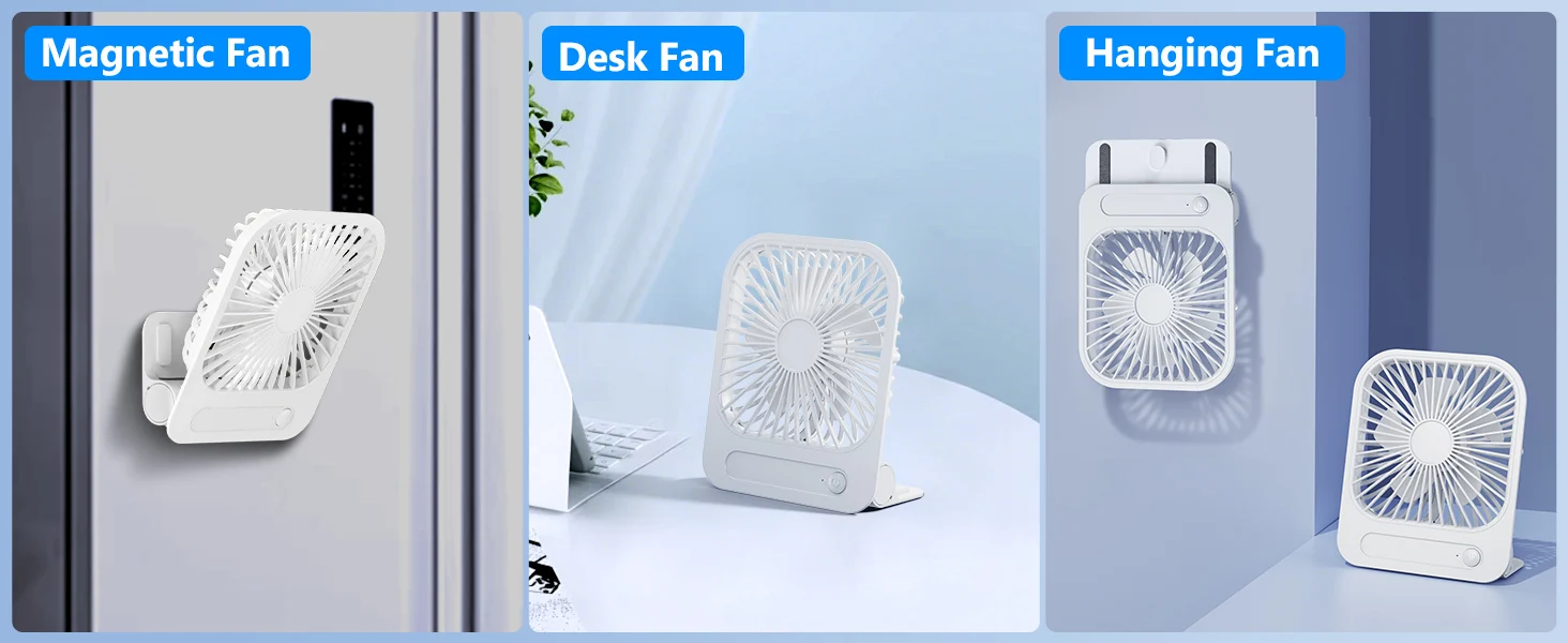 Eary 1200mAh Portable Magnetic Desk Fan Ultra-thin USB Rechargeable Fan 180°Adjustable 4 Speeds Wall Fans Personal Cooling Fans