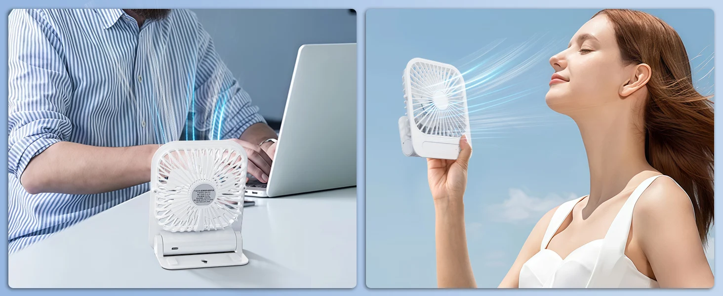Eary 1200mAh Portable Magnetic Desk Fan Ultra-thin USB Rechargeable Fan 180°Adjustable 4 Speeds Wall Fans Personal Cooling Fans