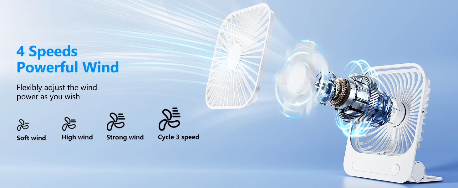 Eary 1200mAh Portable Magnetic Desk Fan Ultra-thin USB Rechargeable Fan 180°Adjustable 4 Speeds Wall Fans Personal Cooling Fans