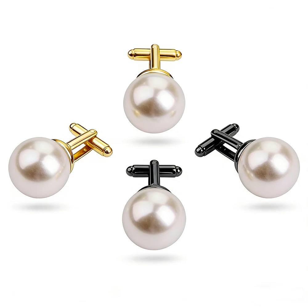 Luxury White Round Pearl Cufflinks for Men Elegant Wedding Business Shirt Cuff Buttons Premium Formal Dress Jewelry Accessories