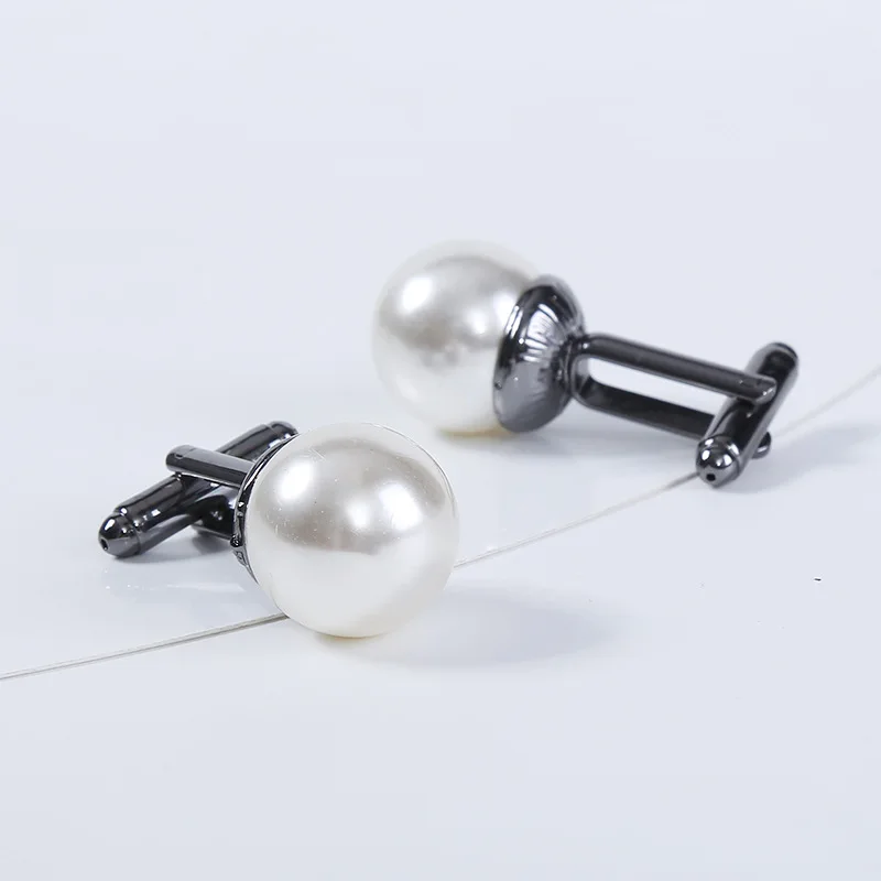Luxury White Round Pearl Cufflinks for Men Elegant Wedding Business Shirt Cuff Buttons Premium Formal Dress Jewelry Accessories