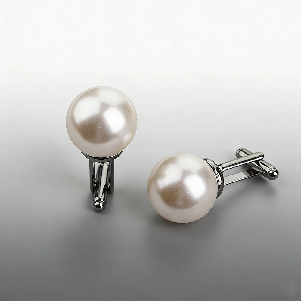Luxury White Round Pearl Cufflinks for Men Elegant Wedding Business Shirt Cuff Buttons Premium Formal Dress Jewelry Accessories