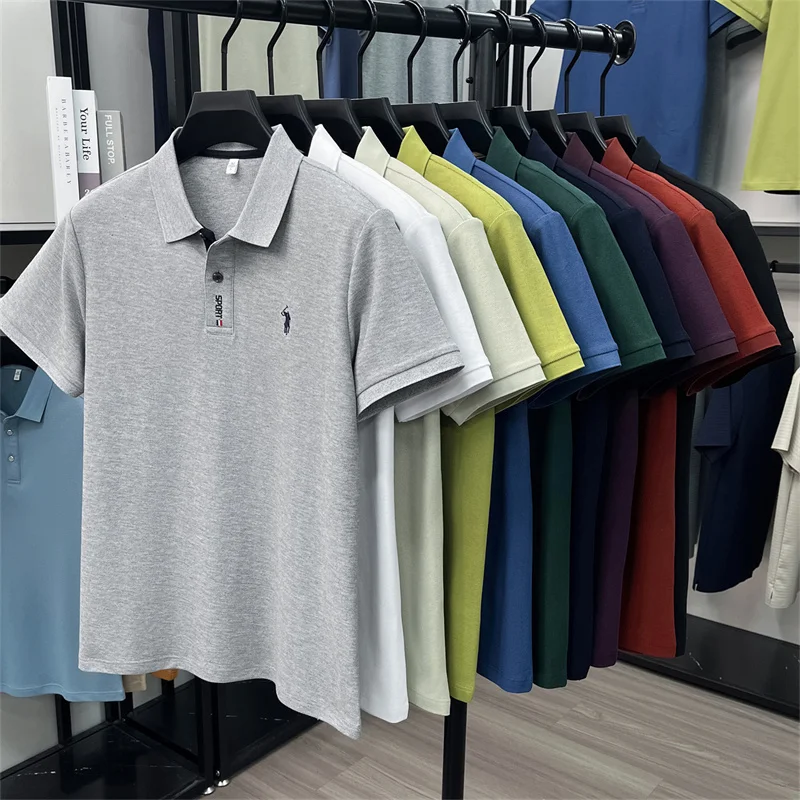Designer brand 100% cotton short sleeve polo shirt luxury pony embroidery men's fashion summer comfort business casual T-shirt
