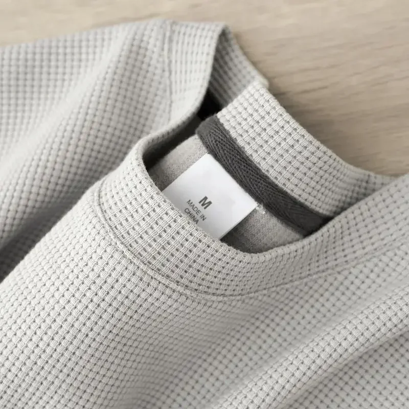 Men's Summer Waffle Round Neck Short Sleeve T-Shirt Comfortable Breathable Short-Sleeved Top for Casual Wear Streetwear Tshirt