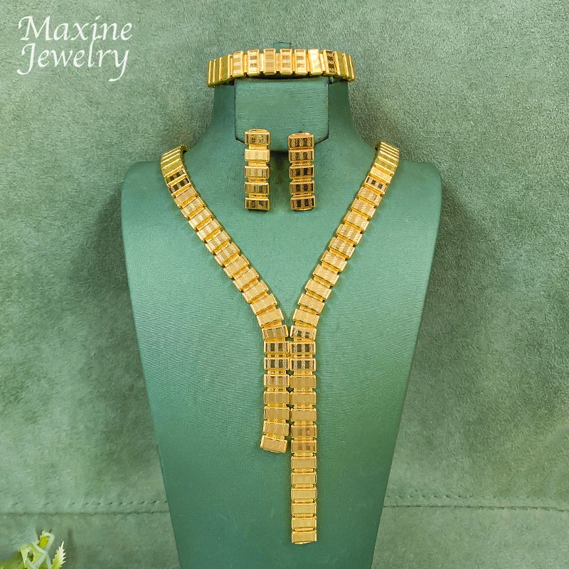 Original Simple Design Necklace Earrings Bracelet Daily Wear Jewelry Set for Women Fashion Jewellery for Party Wedding Gifts