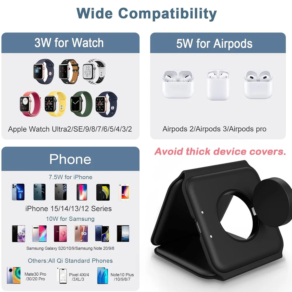 3 in 1 Magnetic Wireless Charger Pad Stand for iPhone 17 16 15 14 13 12 Pro Max Apple Watch AirPods Fast Charging Dock Station