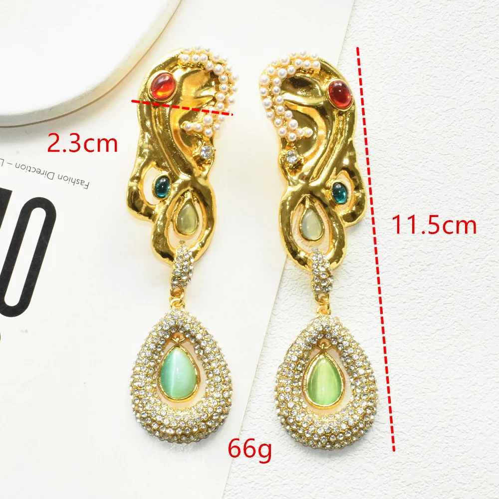 Women Vintage Ethnic Rhinestone Gems With Metal Alloy Big Ears Pendant Dangle Earrings Jewelry Accessory