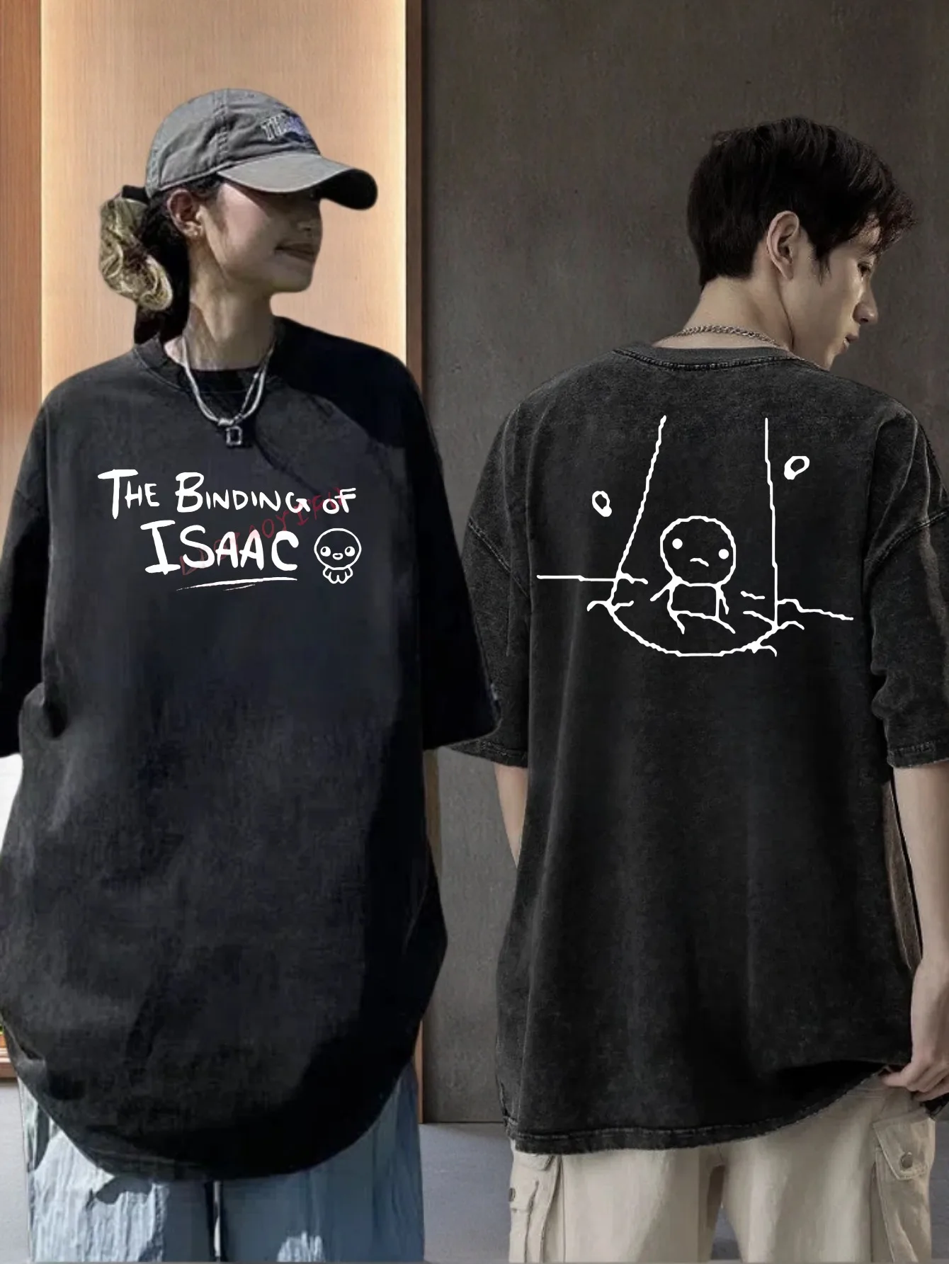Unisex Retro Washed T-shirt Printed with Isaac Binding of The Binding of Isaac Theme Men's T-shirt 90s Retro Style Gift
