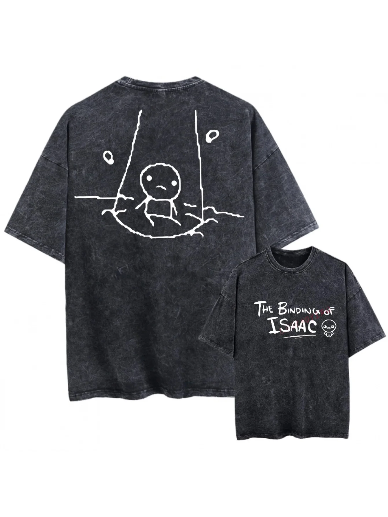 Unisex Retro Washed T-shirt Printed with Isaac Binding of The Binding of Isaac Theme Men's T-shirt 90s Retro Style Gift