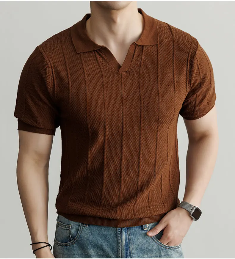 Spring and Summer New Luxury European Short-sleeved V-neck T-shirt Men's Fashion Sweater
