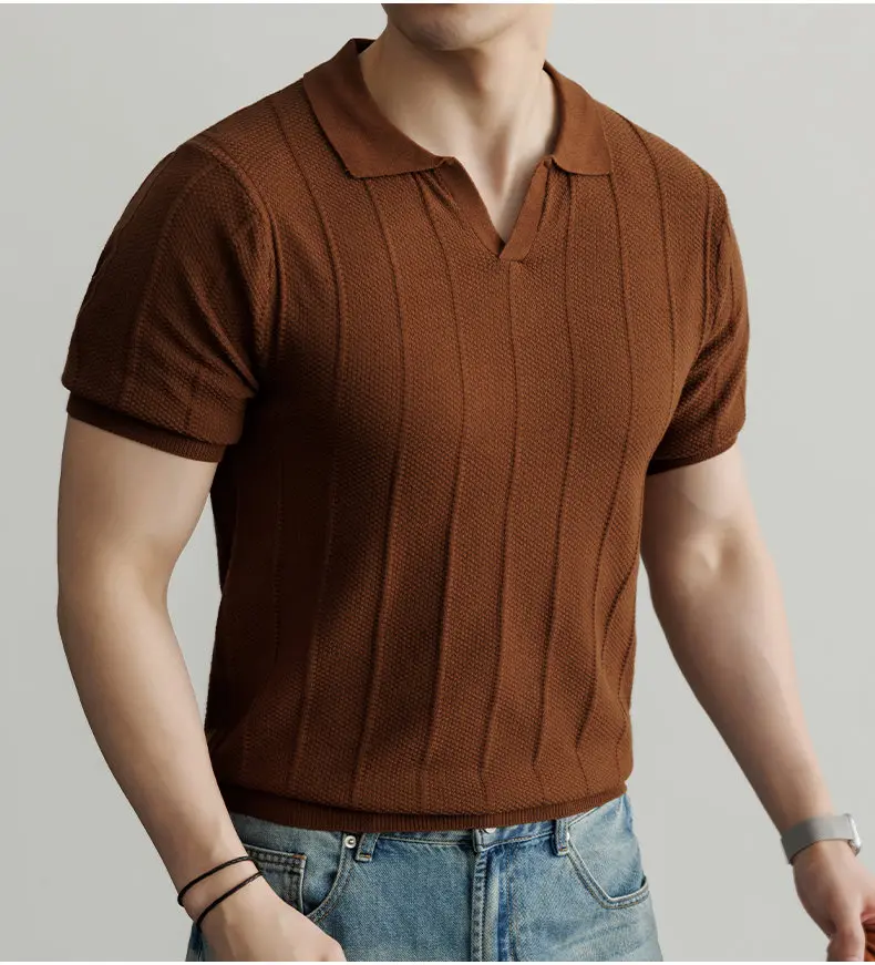 Spring and Summer New Luxury European Short-sleeved V-neck T-shirt Men's Fashion Sweater