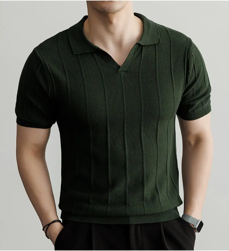 Spring and Summer New Luxury European Short-sleeved V-neck T-shirt Men's Fashion Sweater