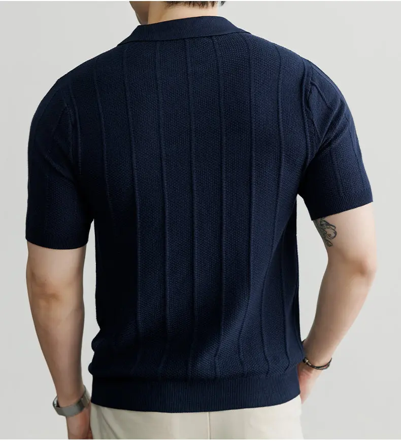 Spring and Summer New Luxury European Short-sleeved V-neck T-shirt Men's Fashion Sweater
