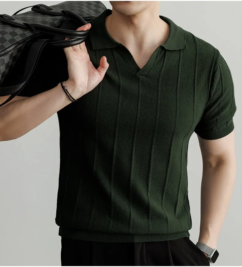 Spring and Summer New Luxury European Short-sleeved V-neck T-shirt Men's Fashion Sweater