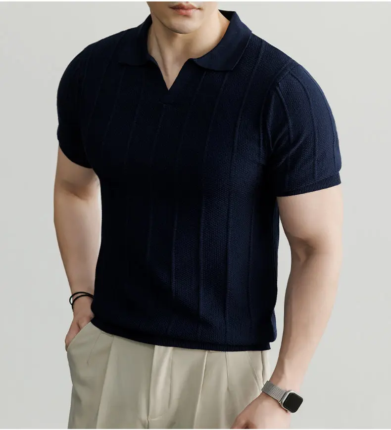 Spring and Summer New Luxury European Short-sleeved V-neck T-shirt Men's Fashion Sweater