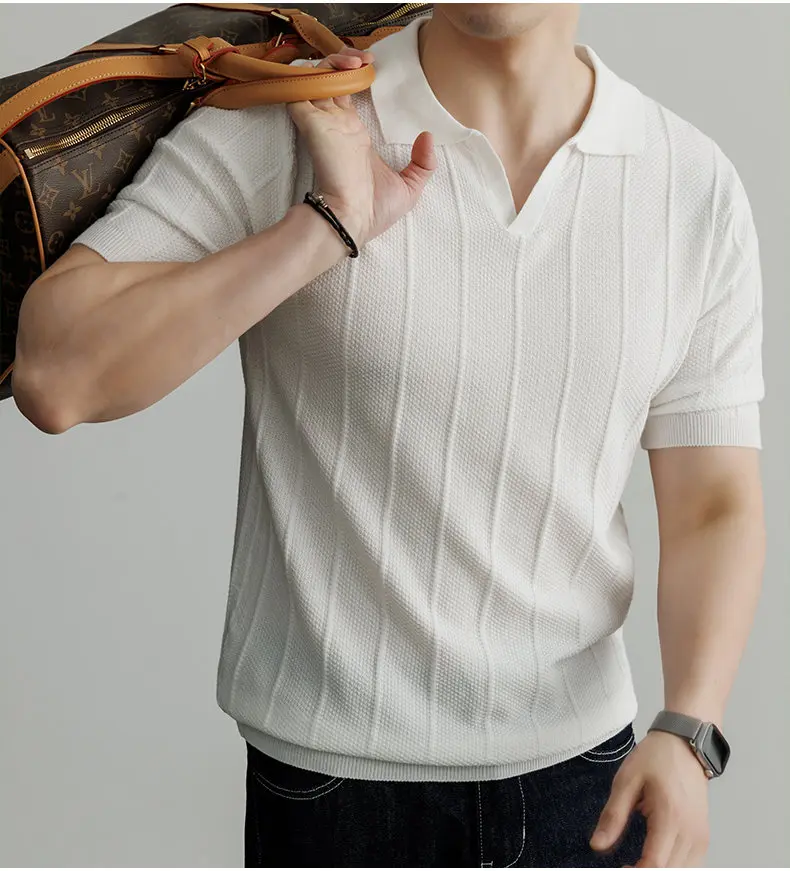 Spring and Summer New Luxury European Short-sleeved V-neck T-shirt Men's Fashion Sweater