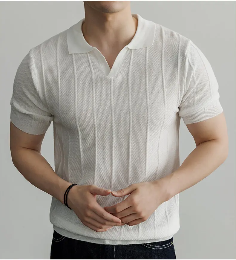Spring and Summer New Luxury European Short-sleeved V-neck T-shirt Men's Fashion Sweater