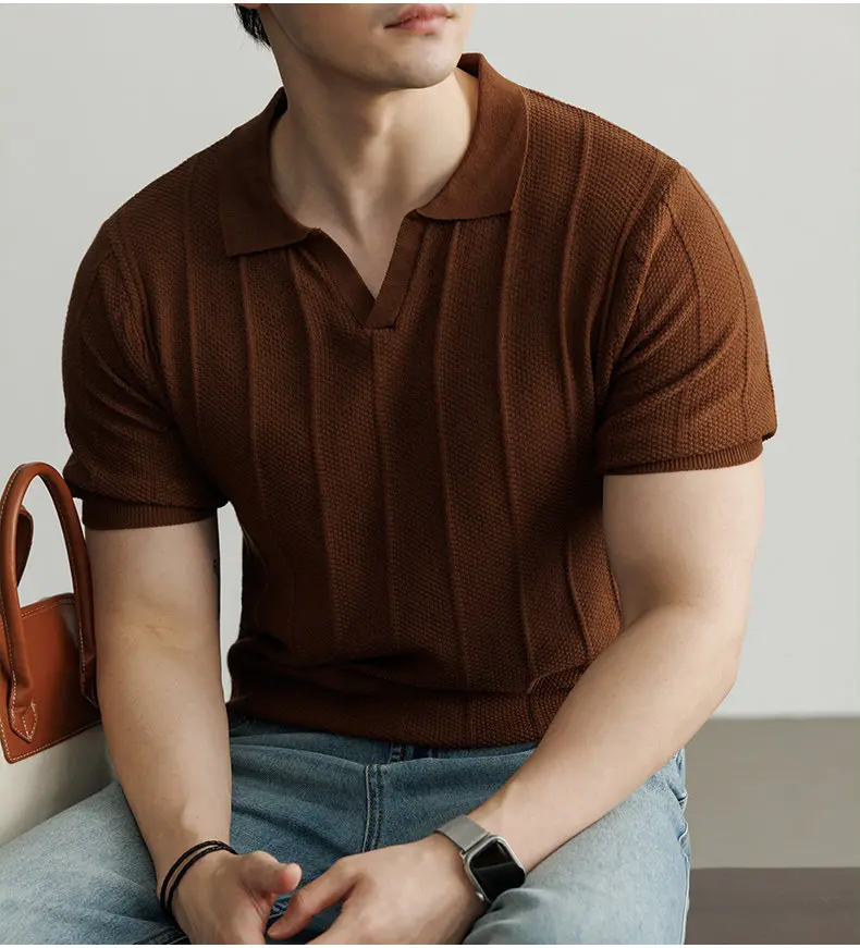 Spring and Summer New Luxury European Short-sleeved V-neck T-shirt Men's Fashion Sweater