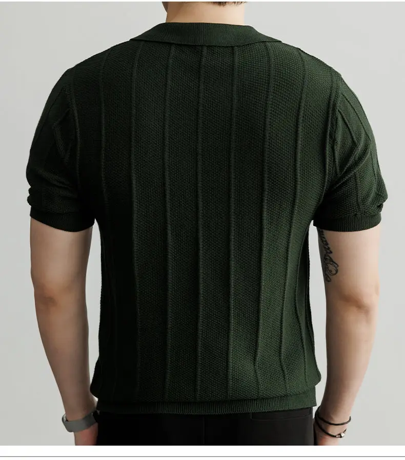 Spring and Summer New Luxury European Short-sleeved V-neck T-shirt Men's Fashion Sweater