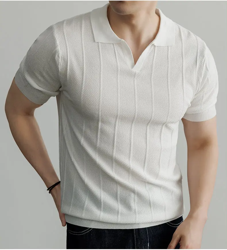 Spring and Summer New Luxury European Short-sleeved V-neck T-shirt Men's Fashion Sweater