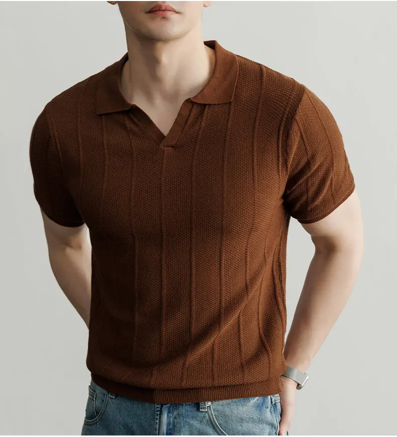Spring and Summer New Luxury European Short-sleeved V-neck T-shirt Men's Fashion Sweater