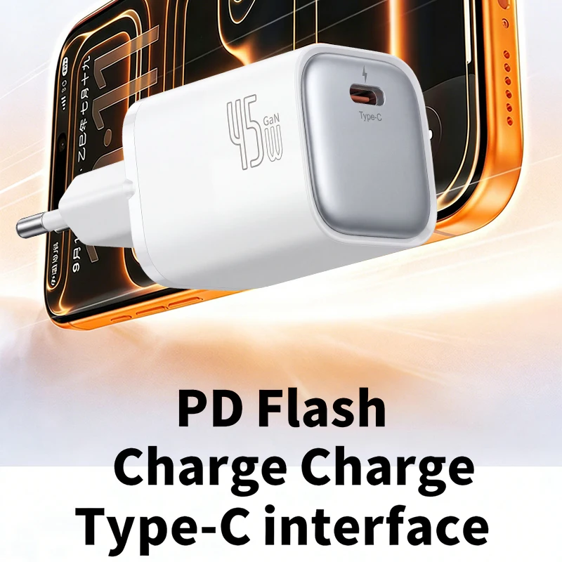 45W EU Charger Fast Charging Power Adapter Type-C C Cable For Phone GaN Plug