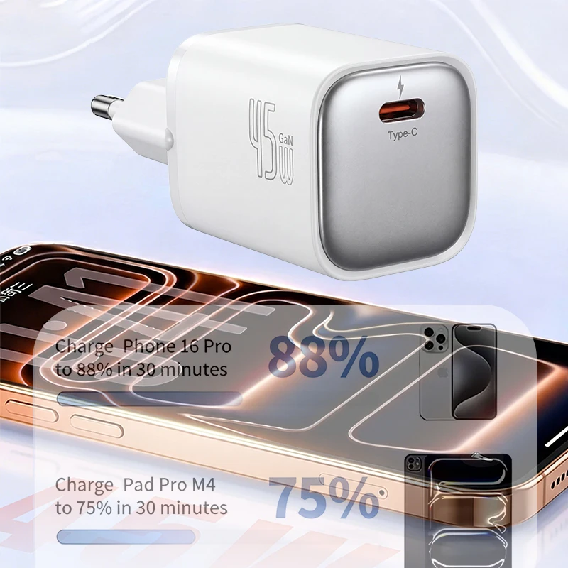 45W EU Charger Fast Charging Power Adapter Type-C C Cable For Phone GaN Plug