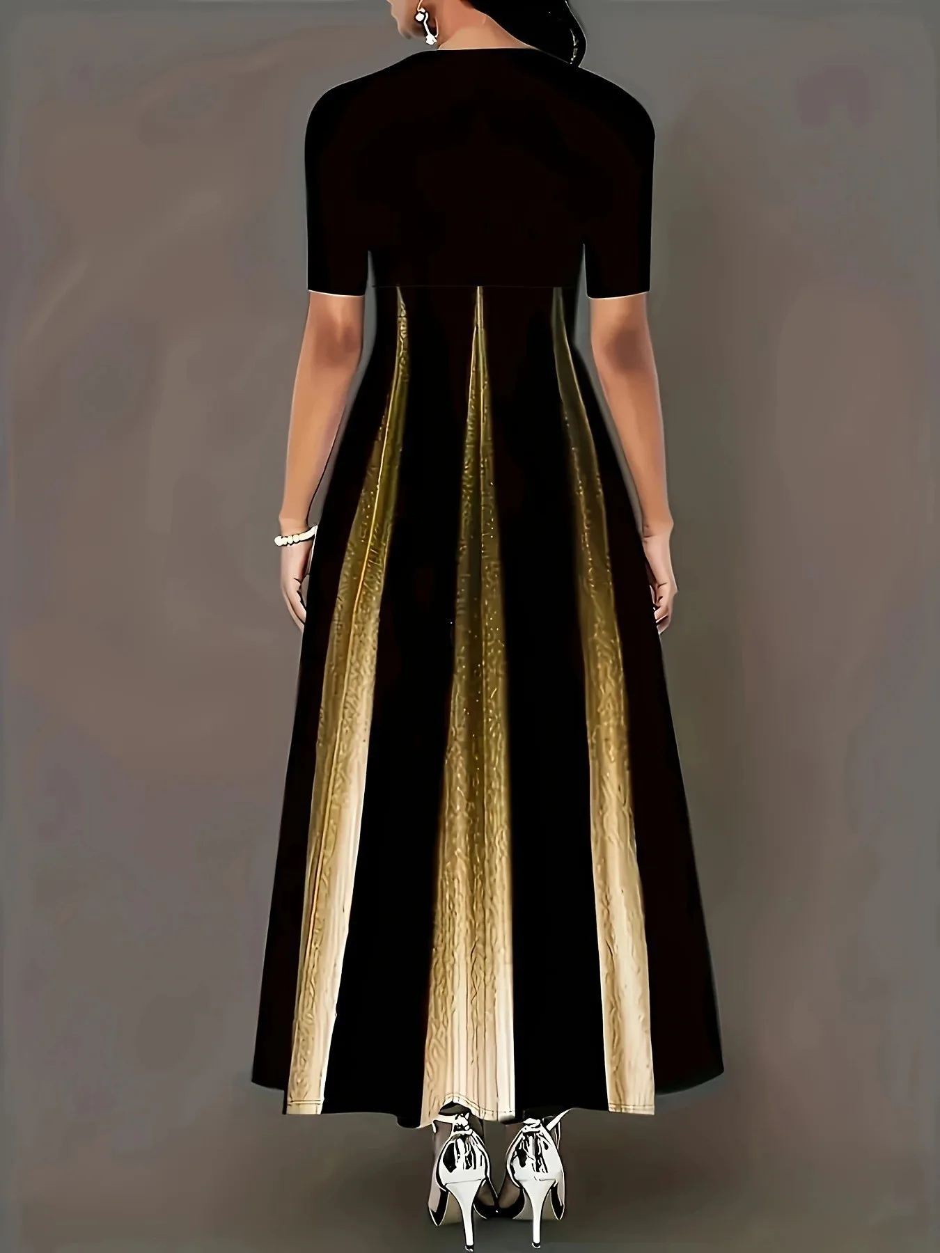 Large size summer round neck temperament socialite print gradient plus size long skirt for women