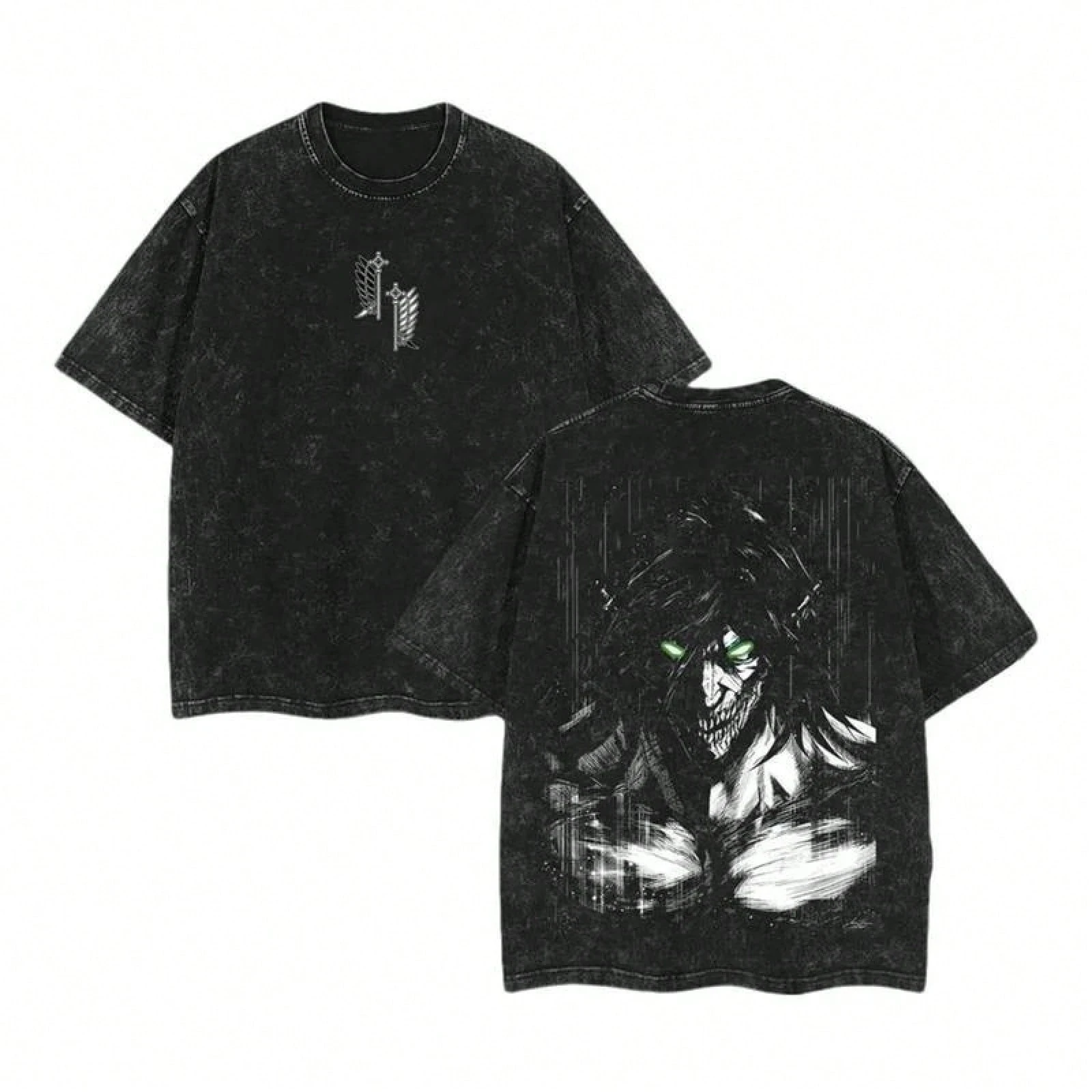 2026 New "Attack on Titan" Animated Version Printed Vintage Cotton Washed Men's and Women's Tops, Harajuku Style Summer