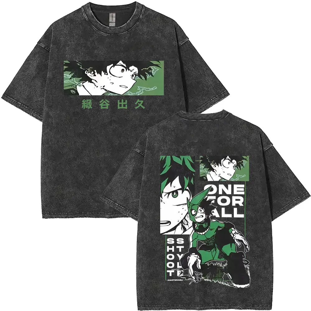 Washed Vintage Anime My Hero Academia All Might Plus Ultra Gym Graphic T Shirt Men Women Fitness Casual Cotton Short Sleeve Tees