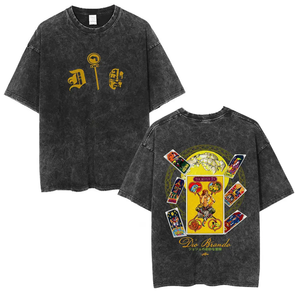 Anime Jojo Bizarre Adventure Dio Brando The World Vintage Acid Washed T Shirts Men Women Cotton Casual Short Sleeves T-shirts