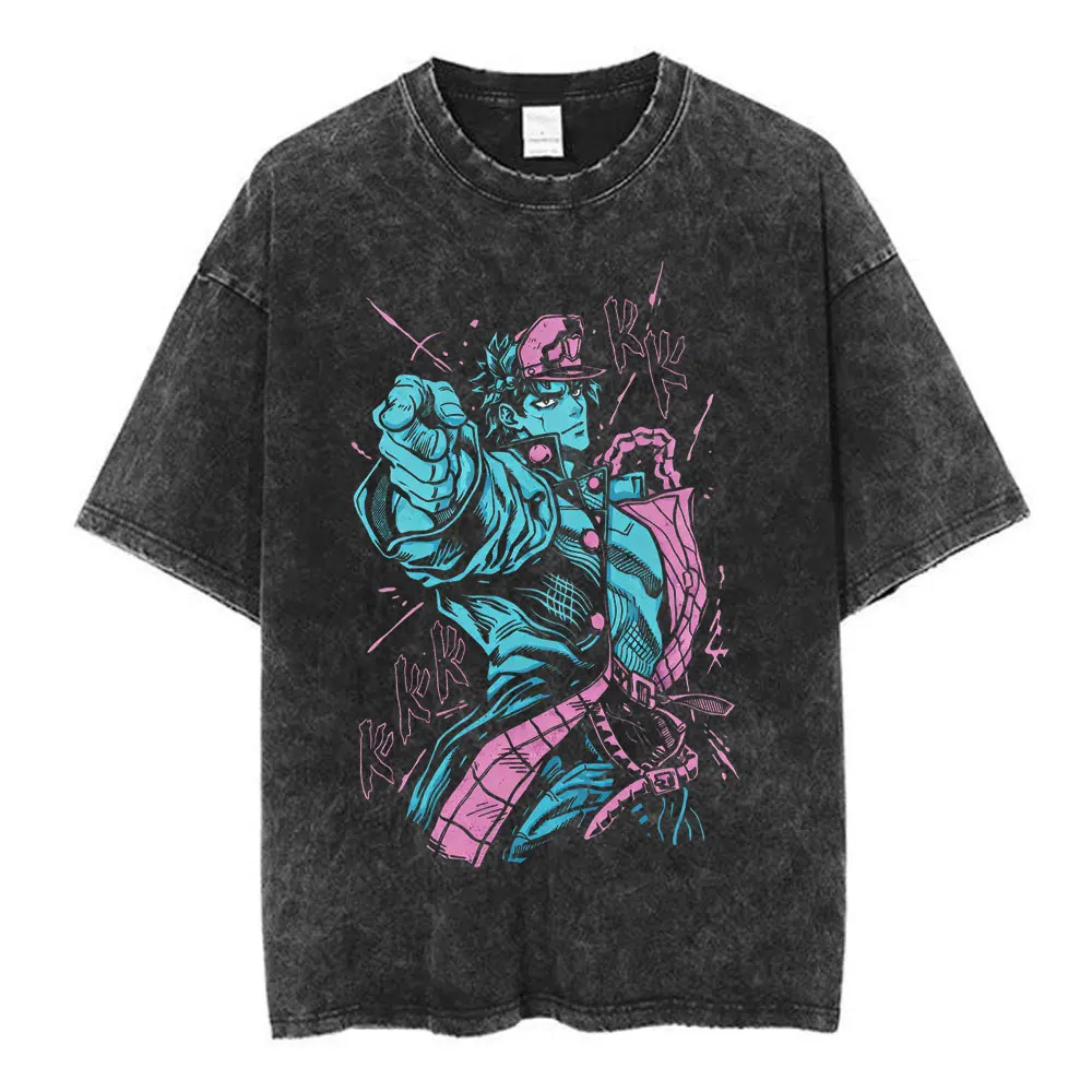 Anime Jojo Bizarre Adventure Dio Brando The World Vintage Acid Washed T Shirts Men Women Cotton Casual Short Sleeves T-shirts