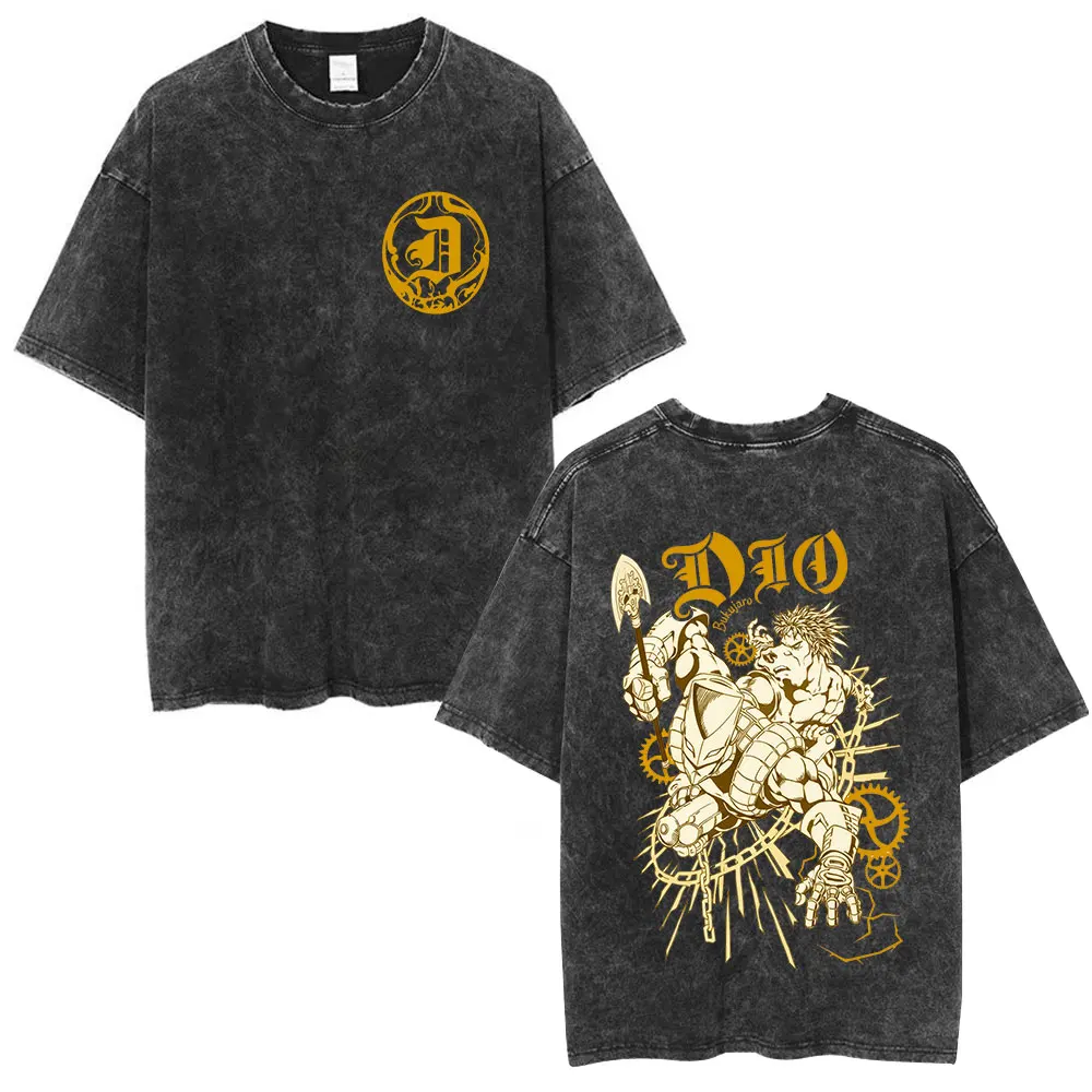 Anime Jojo Bizarre Adventure Dio Brando The World Vintage Acid Washed T Shirts Men Women Cotton Casual Short Sleeves T-shirts