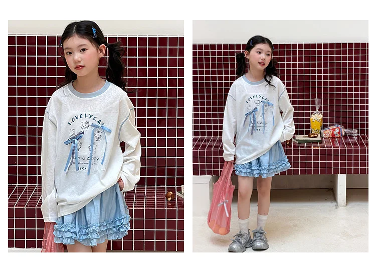 Girls' base shirt spring clothes, girls' big children's western-style Korean long sleeved T-shirt children's spring and autumn
