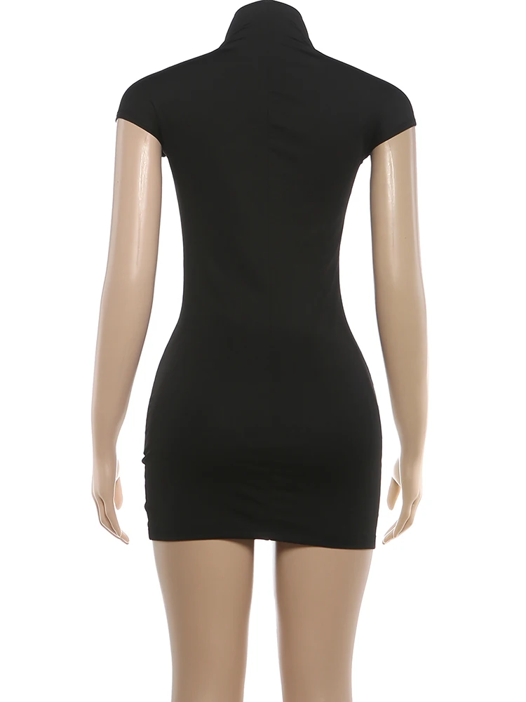 Kliou High Street Style Mini Dress Woman Half High Collar Irregular Single-Breasted Hidden Buttons Mini Sleeve Elegant Bodycom