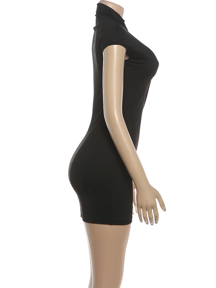 Kliou High Street Style Mini Dress Woman Half High Collar Irregular Single-Breasted Hidden Buttons Mini Sleeve Elegant Bodycom